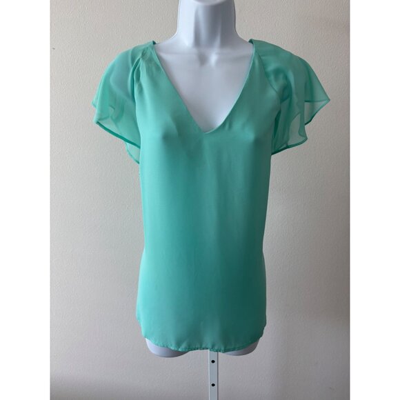 Flutter Sleeve Top Large Mint Green V-Neck Back Tie Coquette Preppy Soft Girl - Picture 5 of 13